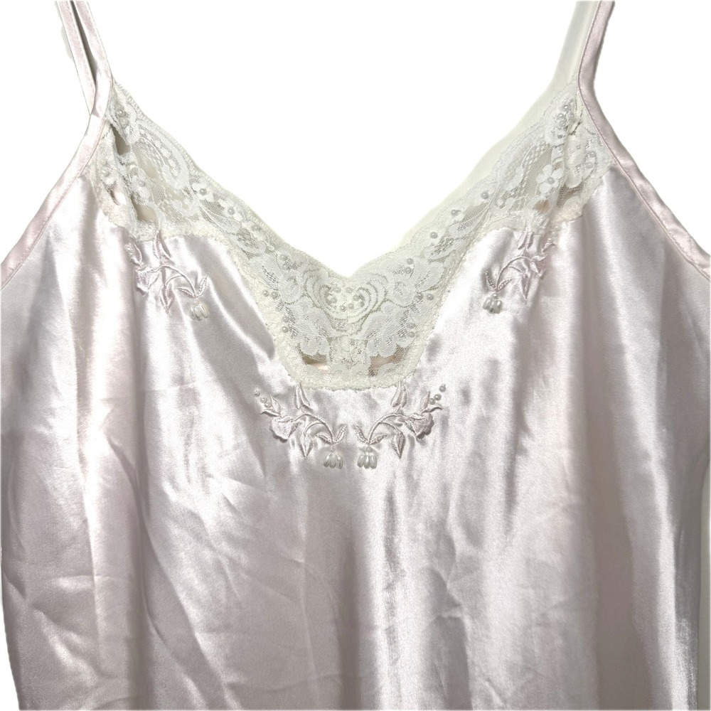 Vtg Intimo Amore Nightgown Womens Medium Pink Lace Trim Satin Maxi Slip